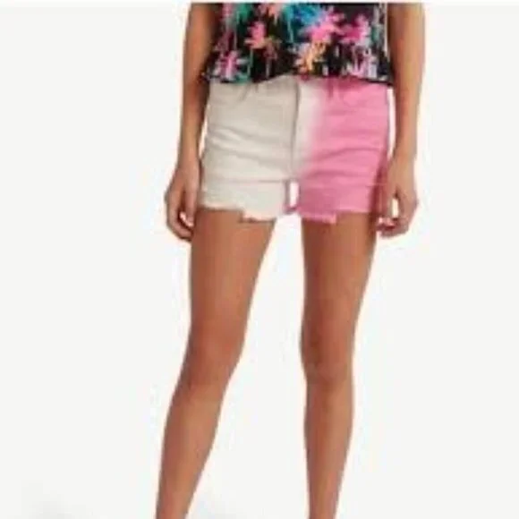 Justice Girls Size 16 Pink White Gradient Denim Shorts Cut Off Frayed - Picture 8 of 8